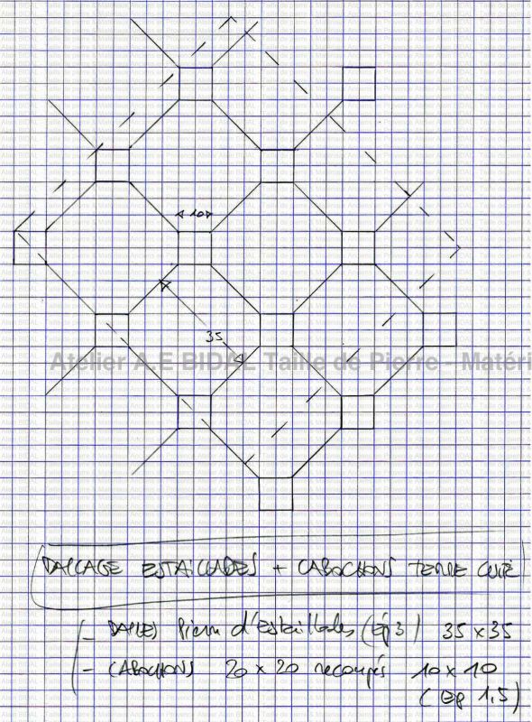 Flooring in natural French limestone Estaillades octagonal with cabochon