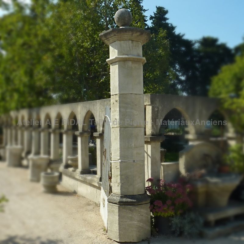 Stone pillars in carved stone for outdoor design.