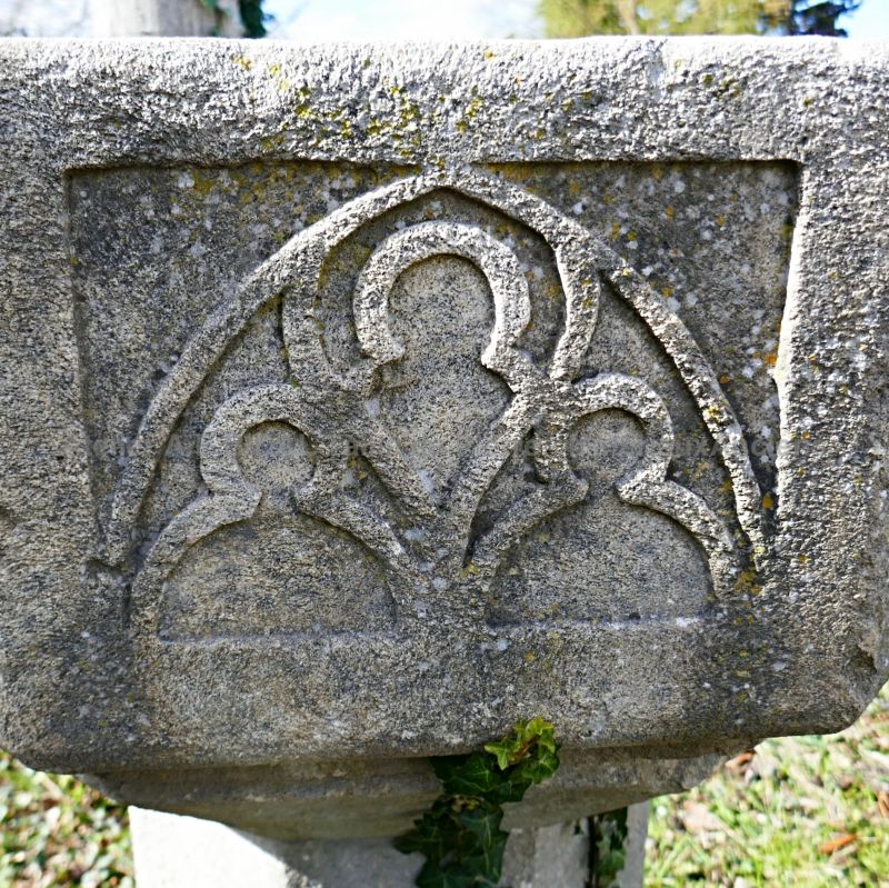 Detail of the hand-made sculptures on our stone holy water font