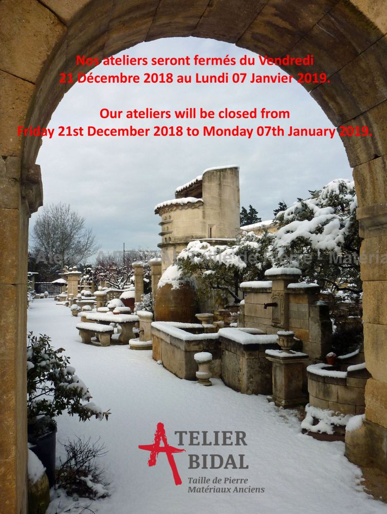 The Stone Cutting Atelier Alain Bidal in Provence ǀ End of year closing dates 2018