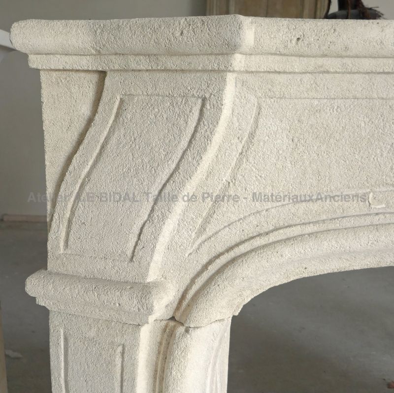 Stone fireplace of the Louis XV style - a French hand-crafted mantel in stone - Atelier Alain BIDAL (Provence)