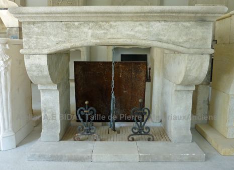 Large Louis XV fireplace in carved limestone- Hand-crafted in Provence by Atelier Alain BIDAL
