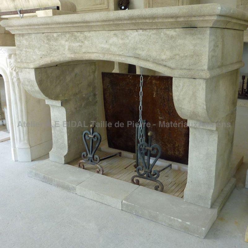 Antique Louis XV fireplace - a classic limestone mantelpiece- Atelier Alain BIDAL (Provence)
