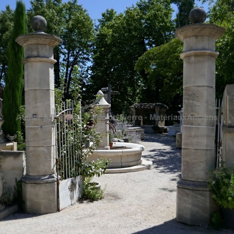 Stone pillars of traditional craftsmanship and octagonal shape.