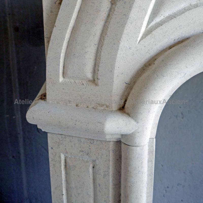 Details of the hand-sculpted moldings on our beautiful Louis XIV stone mantel -  Atelier Alain BIDAL (Provence)