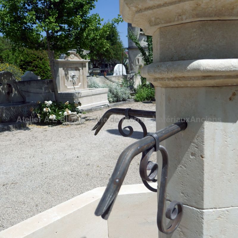Forged water spouts on our Provencal fountain in stone - Atelier Alain BIDAL (Provence)