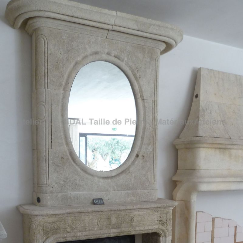 Exceptional classic French mantelpiece with over-mantel in stone - Atelier Alain BIDAL (Provence)