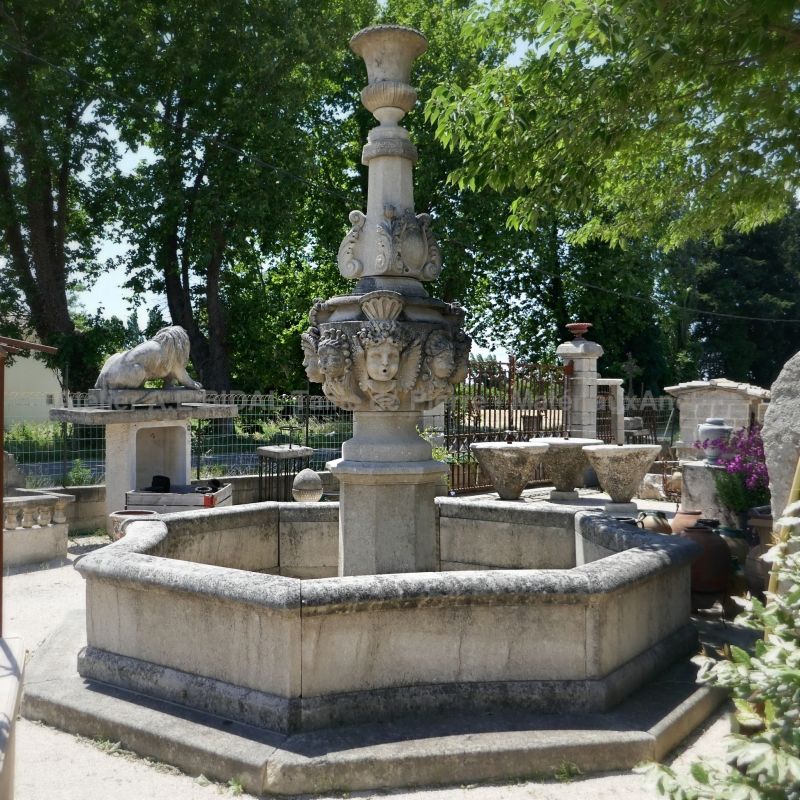 Gothic fountain by the professional stone mason Alain Bidal in Provence