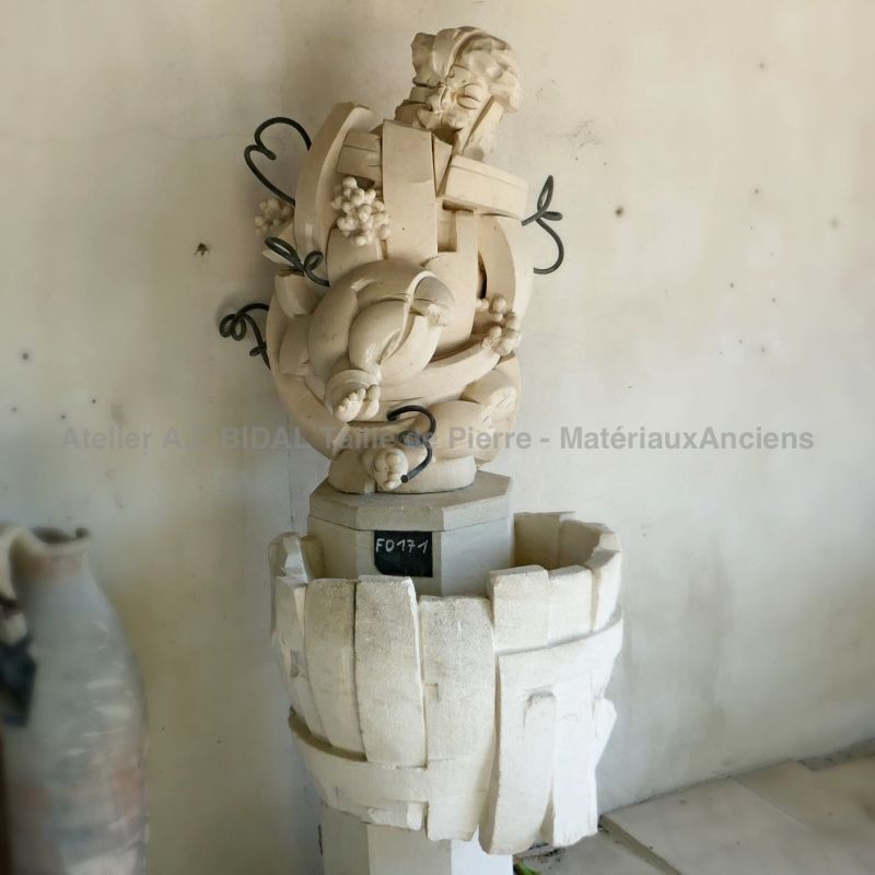 Modern stone fountain - Sculpture of Bacchus hand crafted by our sculptor stonemason.